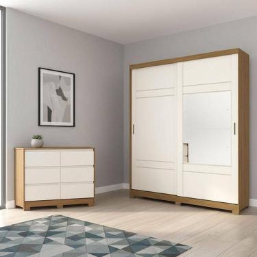 Imagem de Guarda Roupa Casal Verg E Cômoda Ravenna Ambiente Nature Off White - Henn