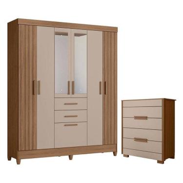 Imagem de Guarda Roupa Solteiro Malta Com Espelho E Cômoda Dhara Carvalho Fendi - Moval