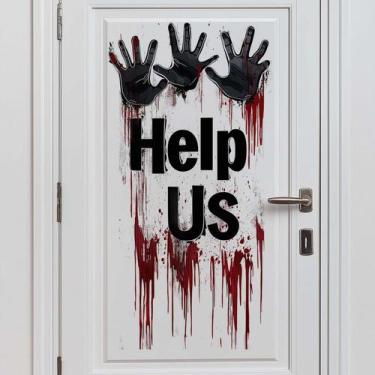 Imagem de Adesivos de parede Halloween Bloody Handprint Door 80x200cm 4 folhas -