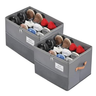 Imagem de Chewlish Organizador de sapatos para armário, caixa de sapatos dobrável com capa transparente, zíper liso, alças reforçadas e suporte inferior, suporte de sapatos que economiza espaço, cinza (2