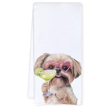 Imagem de Qnhij Shih Tzu Presentes Toalhas de cozinha, presentes Shih Tzu para mulheres toalhas de mão decorativas para banheiro, engraçado leão cachorro chow chow coquetel tequila prato toalhas de chá para