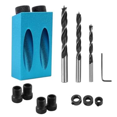 Imagem de TRUTOPWAY Kit de gabarito de bolso, ferramenta de furos de perfuração de ângulo de madeira de 15 graus com guias de broca de 6/8/10 mm - Fixação de furo inclinado de alumínio para marcenaria de