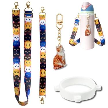 Imagem de Z-synka Conjunto de alça de ombro e alça e berloque para decoração de garrafa de água Owala Acessórios de Berloque (gato)