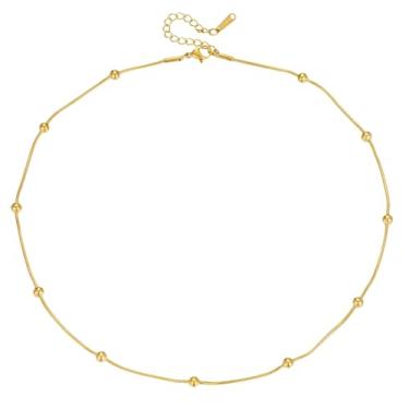 Imagem de Colar feminino banhado a ouro prata esterlina S925, ajustável, 40 + 5 cm, corrente com contas, ótima ideia de presente