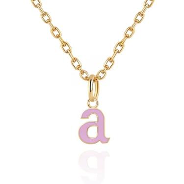 Imagem de Colares com inicial feminina, banhado a ouro 14K com letra A-Z com esmalte colorido, corrente ajustável de 45,7 a 50,8 cm - Presentes de Dia dos Namorados para ela, presentes de aniversário, presentes