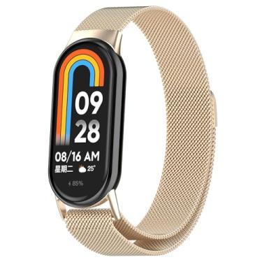 Imagem de PANDA BOBO Pulseira de metal compatível com Xiaomi Mi Band 8, Mi Band 10, Mi Band 9 Wonme Men, pulseira de substituição de malha de aço inoxidável ajustável (champanhe)