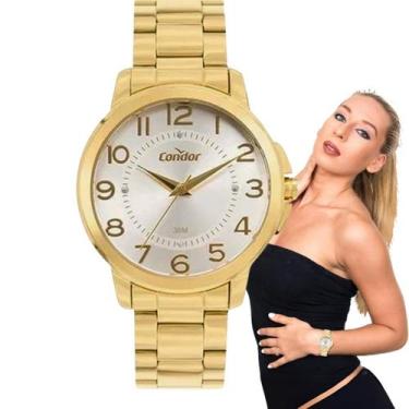 Imagem de Kit Relógio de Pulso Condor Feminino Analógico Aço Inóx Prova Dágua Re