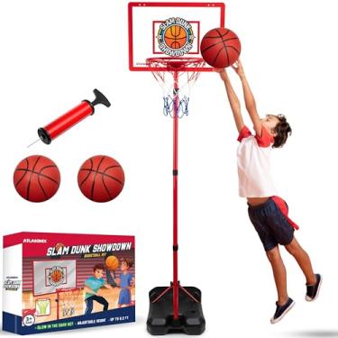 Imagem de Cesta de basquete infantil, cesta de basquete para crianças - interior, conjunto de basquete ajustável, suporte e bolas, brinquedos de gol de basquete, presentes de jogos internos para ambientes