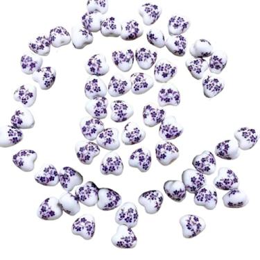 Imagem de ARTISAMILY 20 peças de contas de coração flor dia dos namorados coração porcelana contas espaçadoras soltas contas roxas pulseira de porcelana para brinco chaveiro colar joias fazer artesanato DIY