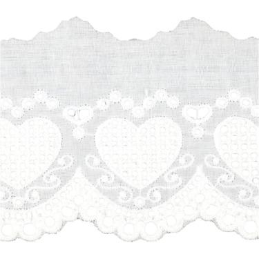 Imagem de Tecido bordado, acabamento de renda com ilhós, 9,5 cm de largura, algodão por quintal, design de coração decorativo, excelente para costurar roupas infantis e artesanato