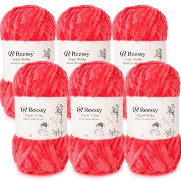 Imagem de Reessy Pacote de fios de chenille de veludo – 6 novelos × 100 g super volumosos (CYC #6) – Veludo macio grosso para crochê e tricô, fio de chenille fofo para cobertores, cachecóis e artesanato