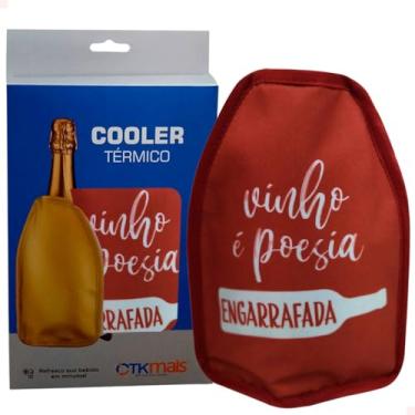 Imagem de Cooler Bolsa Térmica com Gel para Garrafa 750ml em Nylon Vinho Espumante Bebidas Cooler Sleeve CTK Mais (Vermelha com Frases)