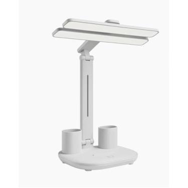 Imagem de Luminária LED de Mesa Articulada com Porta Lápis e Touch Bivolt Para Estudo Escritório e Home Office Branco 3 Tipos de Iluminação