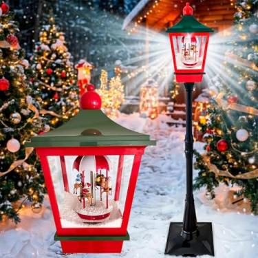 Imagem de Poste Natalino com Neve Iluminado Musical Grande 185 cm Lanterna de Natal com Carrossel Giratório Bivolt Casa Jardim Hall