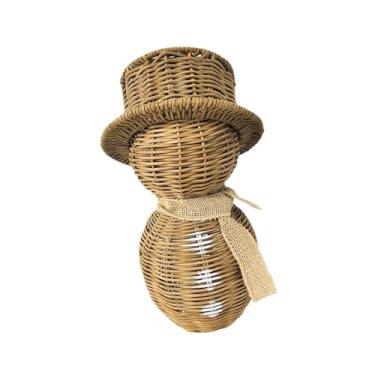 Imagem de rockible Estátua de boneco de neve natalino para exterior, escultura rústica festiva artificial, enfeite de Natal para casa, festa ou quarto, 15.5 Cm X 15.5 Cm X