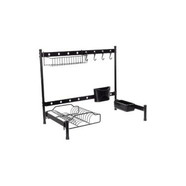 Imagem de Prateleira Suspensa para Pia, Metal e Plástico, Preta, 105x28x79 cm, Sistema de Drenagem, Organizador de Cozinha