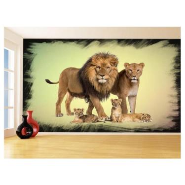Imagem de Papel De Parede Animais Leão Família Filhotes 3,5M Anm523 - Você Decor