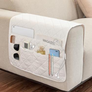 Imagem de Gloserin Organizador de poltrona, organizador de apoio de braço de sofá, suporte de controle remoto antiderrapante para poltrona, suporte de sofá com 6 bolsos para controle remoto de TV, celular