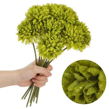 Imagem de 12 peças de flores artificiais de crisântemos, bolas de seda falsas, buquês, arranjos de flores de seda verde para o dia de São Patrício, casamento, decoração de casa, mesa de centro de mesa