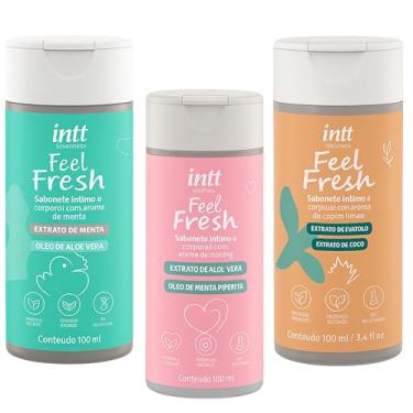 Imagem de Kit 3 SaboneteLíquido Íntimo e Corporal Feel Fresh Aroma Menta, Capim Limão,Morango Uso Unissex Sensação De Limpeza E bem-estar ,Suave Testado Dermatologicamente e Ginecologicamente Produto Vegano E Livre De Parabenos 100ml Cada Intt Wellness