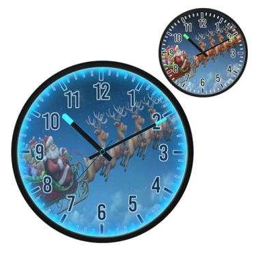 Imagem de Blueangle Relógio de parede LED que brilha no escuro e ativado por voz, silencioso, Papai Noel de 30 cm em seu trenó voando design operado por bateria para decoração de quarto e sala de estar (518)