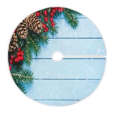 Imagem de GakkiGii Saia de árvore de Natal de pinhas e galhos – Tapete de pelúcia redondo macio de 120 cm para decoração de árvore de Natal em ambientes internos e externos