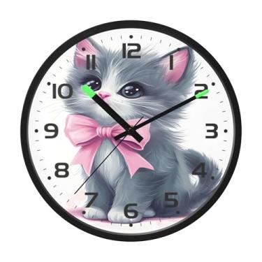 Imagem de SEHANY Relógio de parede de gato fofo, silencioso, sem tique-taque, operado por bateria, controle de som, luz noturna, relógios de parede para sala de estar, cozinha, quarto, escritório, decoração de