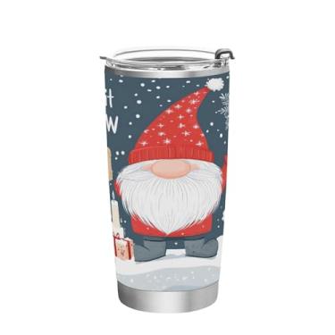 Imagem de Blueangle Copo de 590 ml com tampa e canudo, copo de café com água isolada a vácuo de aço inoxidável, caneca de viagem fofa de gnomo de Natal, copo térmico para bebidas quentes e frias (386)