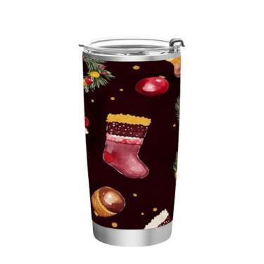 Imagem de Blueangle Copo de 596 g com tampa e canudo, copo de café com água isolada a vácuo de aço inoxidável, caneca de viagem com meias de Natal, copo térmico para bebidas quentes e frias (596)