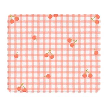 Imagem de Seorsok Tapete de mouse xadrez vermelho e branco-rosado, mouse pads texturizados premium para laptop de escritório, mousepads quadrados laváveis com bordas costuradas estendidas, base de borracha
