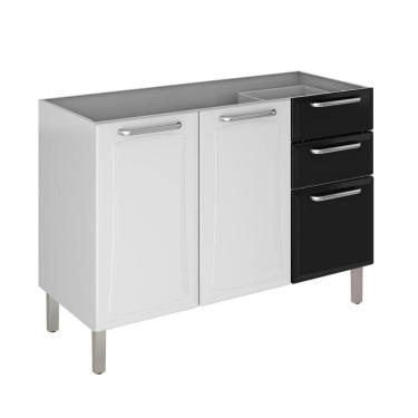 Imagem de Balcão De Cozinha Itatiaia Tarsila Para Pia 120cm Em Aço Branco e Preto
