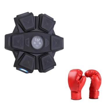 Imagem de kowaku Máquina de boxe musical alvo de parede treinamento de agilidade equipamento de treinamento alvo de parede de boxe musical eletrônico para esportes, Luvas Pretas para Adultos