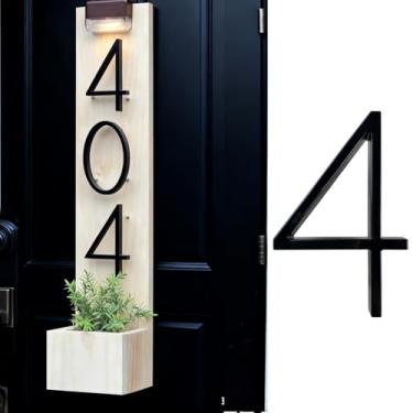 Imagem de Número de endereço de casa de 12 cm, placa de número moderna para parede, caixa de correio, porta de apartamento, calçada, fácil instalação, 1 peça (preto número 4)