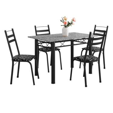 Imagem de Conjunto De Mesa Itália Com 4 Cadeiras 1,20m Preto / Floral Granito Artefamol