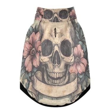 Imagem de SEHANY Casaco de cachorro com tatuagem de caveira para cães pequenos, superquente à prova de vento, jaqueta de inverno macia e aconchegante para clima de neve fria com coleira para animais de