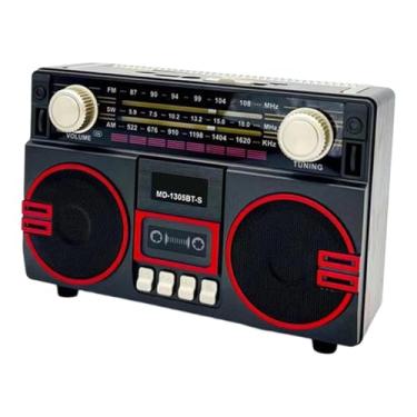 Imagem de Generic Rádio portátil AM SW de 3 bandas com alto-falante, design vintage compacto e, ideal para presentear mulheres, homens, pais e idosos em, Preto Vermelho