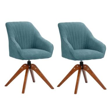 Imagem de HGTRH Cadeira de design giratória com pernas de madeira, cadeira de sala de jantar com apoio de braços encosto cadeira estofada D 2 unidades