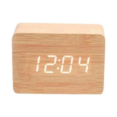 Imagem de Relógio Despertador Digital De Madeira Decoração Retrô Para Quarto Esc