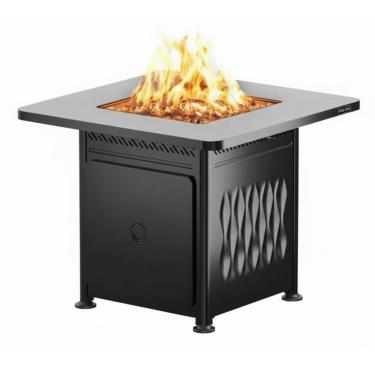 Imagem de EAST OAK Mesa de fogueira de propano de 81 cm, lareira a gás de aço de 50.000 BTU para ambientes externos, deck de pátio e jardim, mesa de fogo certificada CSA com tampa magnética, cesta de