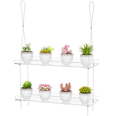 Imagem de Prateleiras de plantas para janela transparente para pendurar, suporte para pendurar na parede, suporte de plantas, display de flores, organizador de vasos de flores para janelas, ervas, microgreens, suculentas, flor (2 camadas)