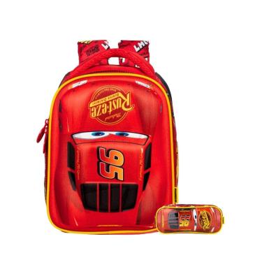 Imagem de Kit Carros Mochila Costas Mini + Estojo Duplo