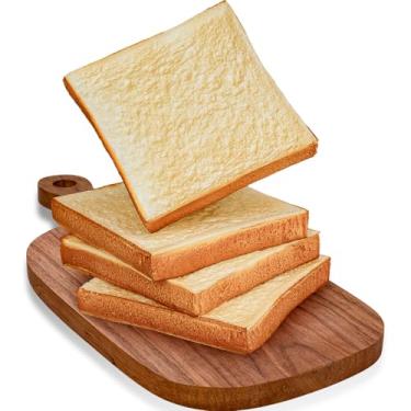 Imagem de Yatinkim 4 fatias de torradas falsas realistas para decoração de pão artificial, pães falsos, simulação de sobremesa, modelo de comida para decoração de cozinha de casa, exibição de padaria