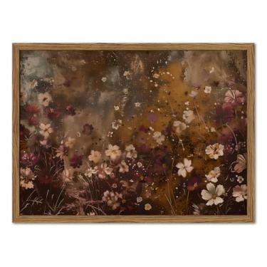 Imagem de Mynotix Arte de parede de flor escura Moody Botanical Wall Decor Painting Vintage Wildflowers Poster Pictures Print Academia 3D arte de arenito desenhado à mão para quarto sala de estar 40 x 61 cm