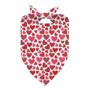 Imagem de Bandana para cães com estampa de coração vermelho e rosa dos namorados, acessórios para sessão de fotos para animais de estimação, cachecol triangular ajustável para cães pequenos e médios, lenço de