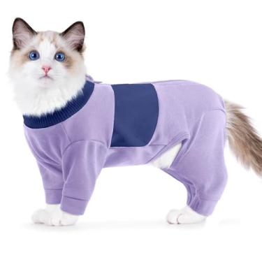 Imagem de QBLEEV Roupas para gatos, suéteres macios para gatos apenas, macacão de recuperação de cirurgia para gatinhos, pijamas de macacão de quatro pernas para gatos, roupas para prevenção de queda de cabelo