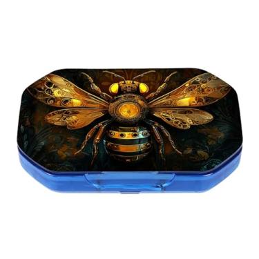 Imagem de Esta caixa de comprimidos mecânica portátil com padrão de abelha pode ser colocada em um bolso ou carteira para armazenar vitaminas, medicamentos, óleo de peixe, suplementos de saúde/outros