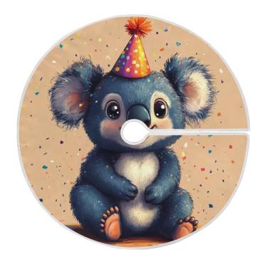 Imagem de Qilmy Happy Birthday Koala Christmas Tree Skirt 89.9 cm, Suede Xmas Tree Skir Adequado para Interior Exterior Festas Feriadas Escritório Loja Armário Decoração 84