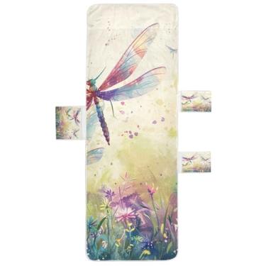 Imagem de STAYTOP Capa de toalha de cadeira de sala de estar libélulas e flores, capa de espreguiçadeira macia, capas de cadeira de praia com bolsos para jardim ao ar livre, pátio, pátio, banhos de sol, gramado