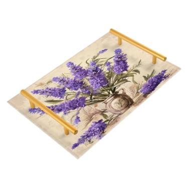 Imagem de Wassud Conjunto de flores de lavanda bandeja de banheiro com alças organizador de perfume de acrílico para banheiro, quarto, cozinha, balcão de 30 x 20 cm