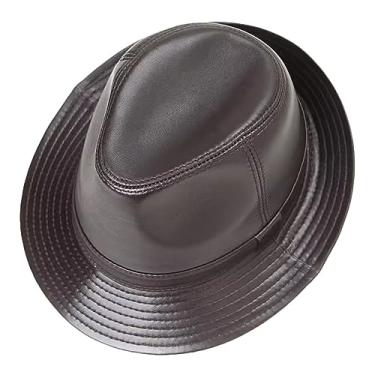 Imagem de Chapéu de couro chapéus de sol para homens mulheres outono inverno Trilby chapéu de praia de aba curta (castanho-G